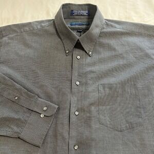 Claybrooke Mens Grey Black Micro Check Wrinkle Free Dress Shirt 17.5 34/35
